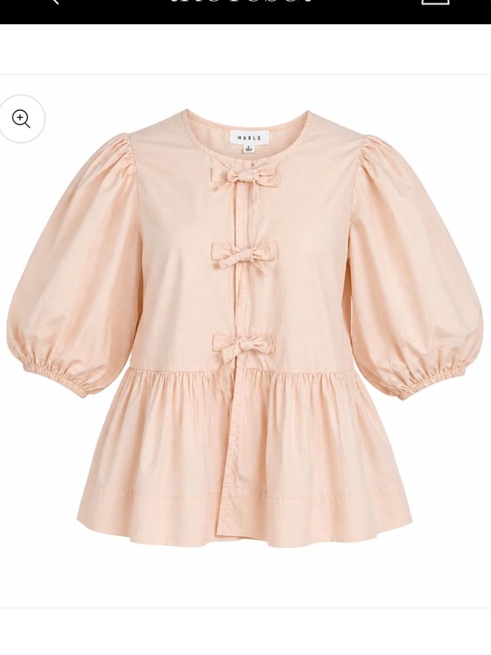 Mable Tops - Mable Peplum Blouse with Front Bow Ties and Puff Sleeves size S/M